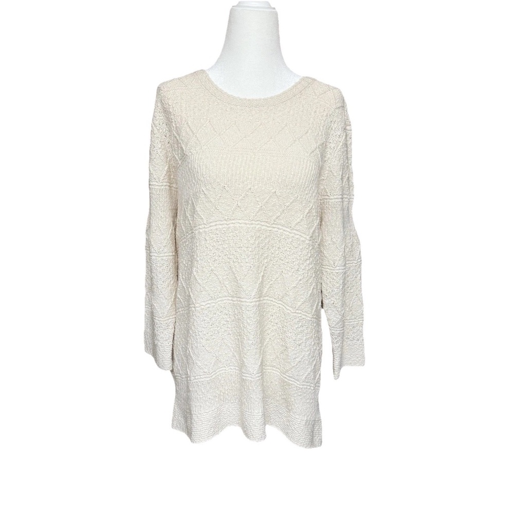 Christopher & Banks Size L Ivory Textured Knit Tunic Sweater 100% Cotton NWT